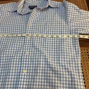 Lands End Gingham blue and white checkered gingham button down shirt top
